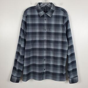 Lululemon Mens Masons Peak Flannel Shirt Plaid Gray Long Sleeve Zipper Pocket L